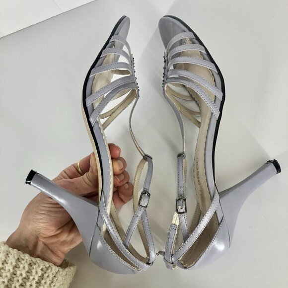 Bisou Bisou Lilac Embellished Diamond Multi-Strap Open Toe 3"‎ Sandal Heels Sz 8 - Picture 4 of 16